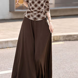 Elegant Plaid Color-Block Top & Midi Skirt Two-Piece Set