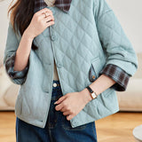 Casual Plaid Spliced Diamond‑Quilted Jacket