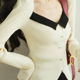 スクエアネックイレギュラーヘムニットトップス　2色入 - liwisi