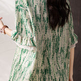 V-neck printed ruffled sleeve loose shirt - liwisi