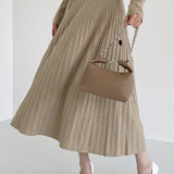 Ｖネックプリーツドッキングロングニットワンピース　3色入 - liwisi