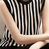 Color block striped sleeveless knit vest