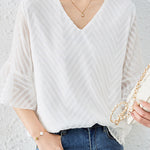 V-neck bell sleeve loose shirt - liwisi