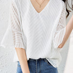 V-neck bell sleeve loose shirt - liwisi