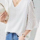 V-neck bell sleeve loose shirt - liwisi
