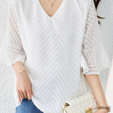 V-neck bell sleeve loose shirt - liwisi