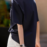 Cat embroidery round neck short sleeve pocket casual loose top - liwisi