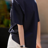 Cat embroidery round neck short sleeve pocket casual loose top - liwisi