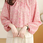 Casual Floral Lantern Sleeve Shirt - liwisi