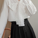 Bow Tie Collar Lace Contrast Feminine Blouse