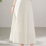 Gentle Elegant High Waist Polka Dot A-line Midi Skirt