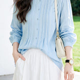 French Elegant Ruffled Stand Collar Long-Sleeve Blouse