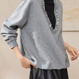 Exquisite Casual Mock Neck Spliced Fake Two-Piece Long Sleeve Sweatshirt