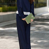 Elegant Casual Crew Neck Embroidered Lantern‑Sleeve Top And Wide‑Leg Pants Set