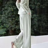 Fresh Commuter Two-Piece Set: Lapel Blouse & Wide-Leg Pants
