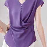 Elegant V-neck Waist-tight Irregular Short Sleeve Blouse