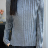 Casual Wavy‑Edge Hollow‑Out Ribbed Mock Neck Knit Top