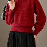 Elegant Commuter Crew Neck Beaded Long Sleeve Knit Top