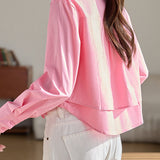 Casual Solid Color Shirt With Single Patch Pocket & Front Pleats