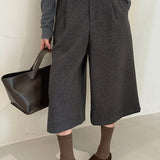 Casual Wool Pleated Cropped Wide‑Leg Trousers