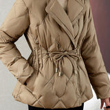 Lapel Collar Drawstring Jacket with Lining - 2 Colors Available