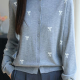 Casual Knit Cardigan With Bow Pattern