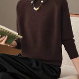 Elegant Pearl Lapel Raglan Sleeve Knit Sweater