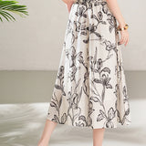 French Style Elegant Printed Pleated Full Skirt