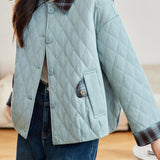 Casual Plaid Spliced Diamond‑Quilted Jacket