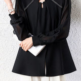 Exquisite Elegant Small V‑Neck Chiffon Spliced Long‑Sleeve Shirt