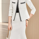 Elegant Commuter Contrast Webbing Crew Neck Long Sleeve Coat