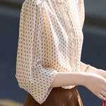 Elegant Office Stand-Collar Polka-Dot Pleated Puff-Sleeve Blouse - liwisi