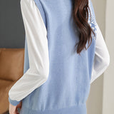 Layered Look Shirt Collar Bi-Color Blouse