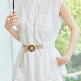 Casual Flutter Sleeve Waist-Cinched Shirt