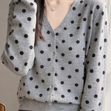 Elegant Commuter Polka Dot Print Tencel Long-Sleeve Knit Top