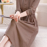 Exquisite Commuter Ruffled Crew Neck Long-Sleeve Dress With Drawstring Waist