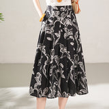 French Style Elegant Printed Pleated Full Skirt
