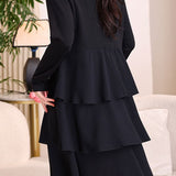 Exquisite Elegant Long-Sleeve Tiered Dress With Ruffle Collar