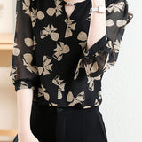 Lubang kunci leher bijou hiasan ribbon print puff blaus