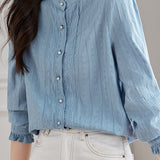 Elegant Vertical Embroidery Hollow Out Shirt