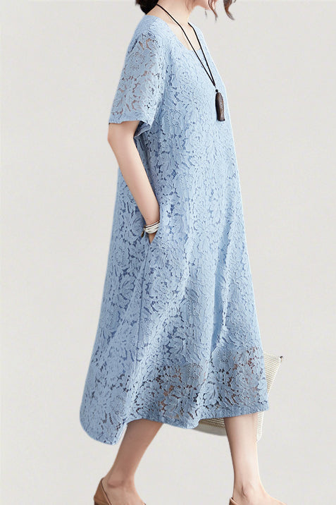 Versatile Loose-Fit Lace Dress - liwisi