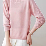 Casual Hollow‑Out Spliced Ribbed Knit Sweater