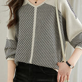 V-Neck Diagonal Stripe Contrast Knit Top - 2 Colors Available