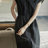 Skipper Collar Striped Docking Linen Dress