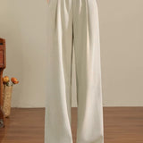 Commuter Half Elastic Pleated High Waist Wide Leg Pants