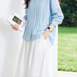 French Elegant Ruffled Stand Collar Long-Sleeve Blouse