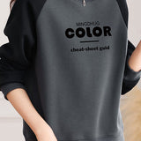 Casual Color Block Letter Print Raglan Long Sleeve Sweatshirt