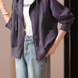Casual Hooded Drawstring Long Sleeve Sweatshirt Jacket