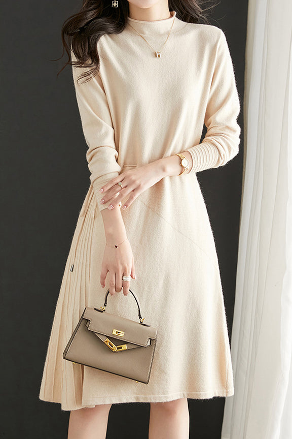 Off Neck Drawstring Flare Knit Dress - 3 Colors Available - liwisi