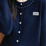 Elegant Pearl‑Trim Collar Label Cardigan